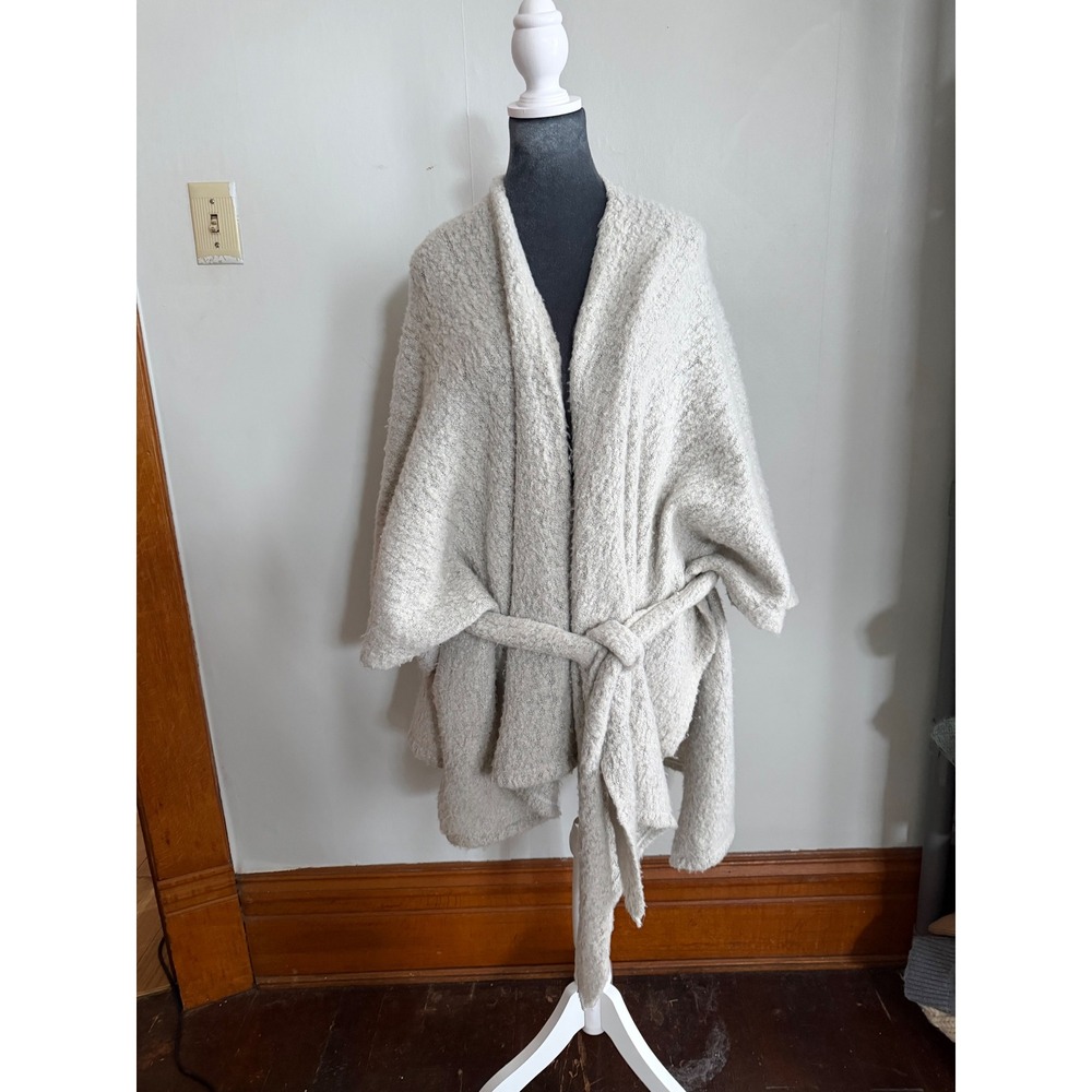 Michael Stars‎ Womens Boucle Knit Belted Wrap Cardigan Sweater Grey Oatmeal OS